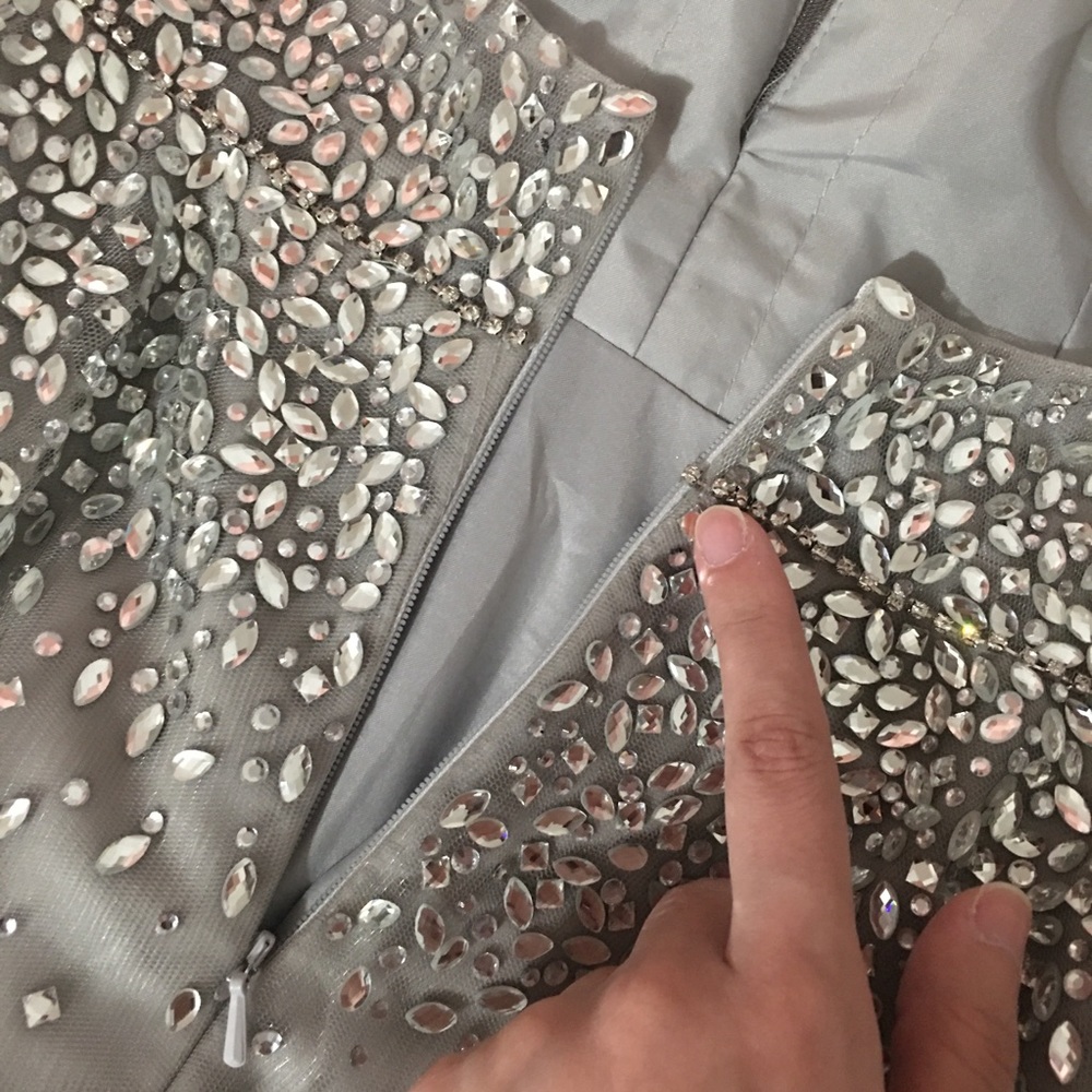 Silver Crystal Embellished Tulle Ball Gown - Picture 11 of 16